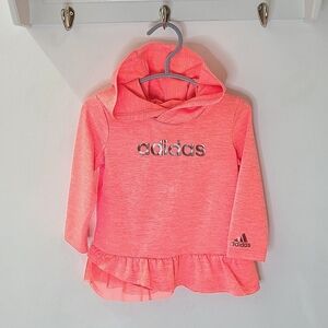 Adidas Heathered Neon Coral Orange Long Sleeve Ruffle Hem Hoodie Tunic 9mo